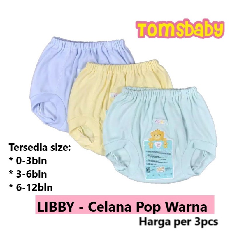 LIBBY 3pcs Celana Pop Bayi Warna Polos (0-3bln / 3-6bln / 6-12bln)