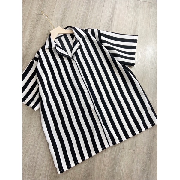 marketonline atasan blouse salur oversize / kemeja oversize lengan pendek