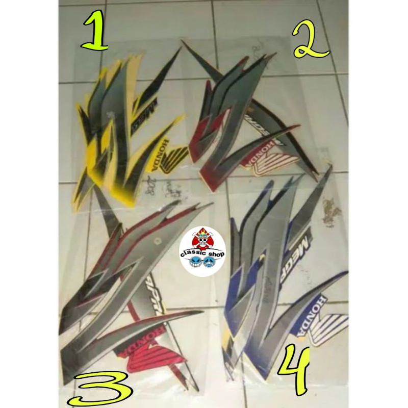 striping sticker stiker logo Lis body tangki Honda Megapro Primus 2008 2009 kuning hitam merah biru