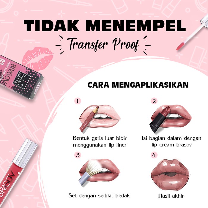 [LIP CREAM] BRASOV Lip Cream Matte Fresh &amp; Long Lasting 6 gr - Lipstick Transfer Proof Met Mate 6gr