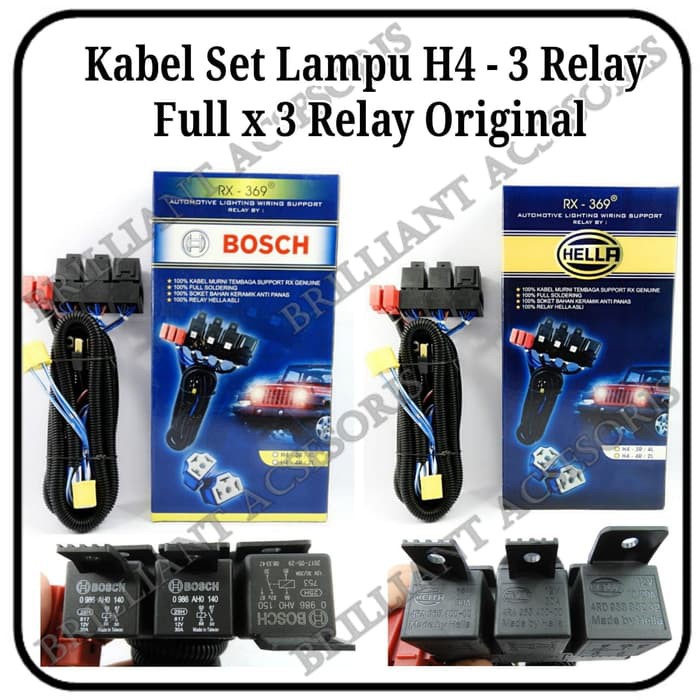 Kabel Set Relay Lampu 3Relay 2Lampu HELLA & BOSCH