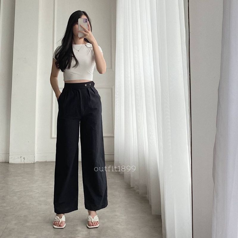 Kulot Linen Import Highwaist wanita Cullote Pants Wide Leg Cullotes Celana Kulot Cewek Cewe Terbaru 2022 Terlaris