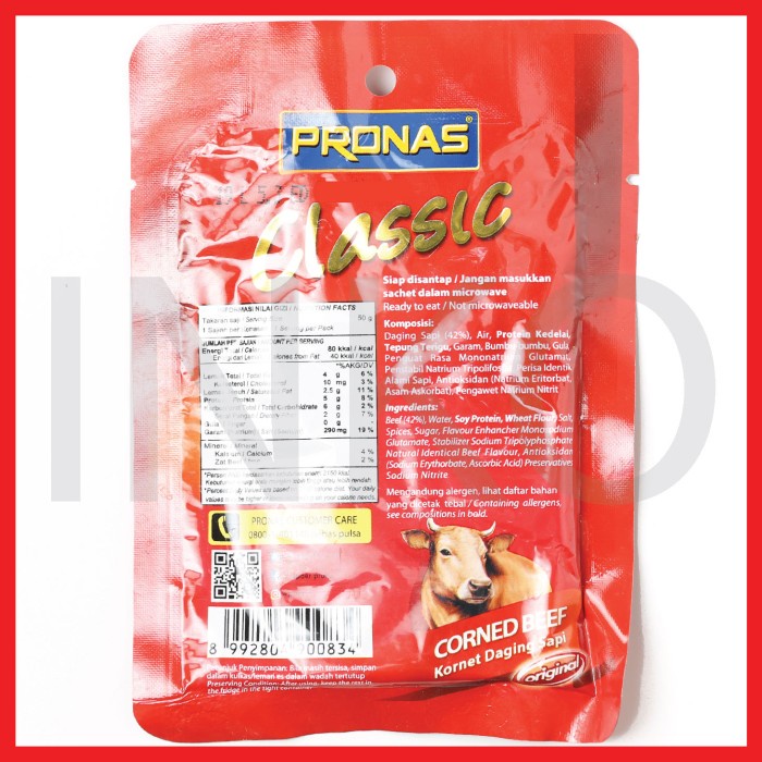 

Da202X6 Pronas Classic Corned Beef Kornet Daging Sapi Original Sachet 50Gr Xa20X1