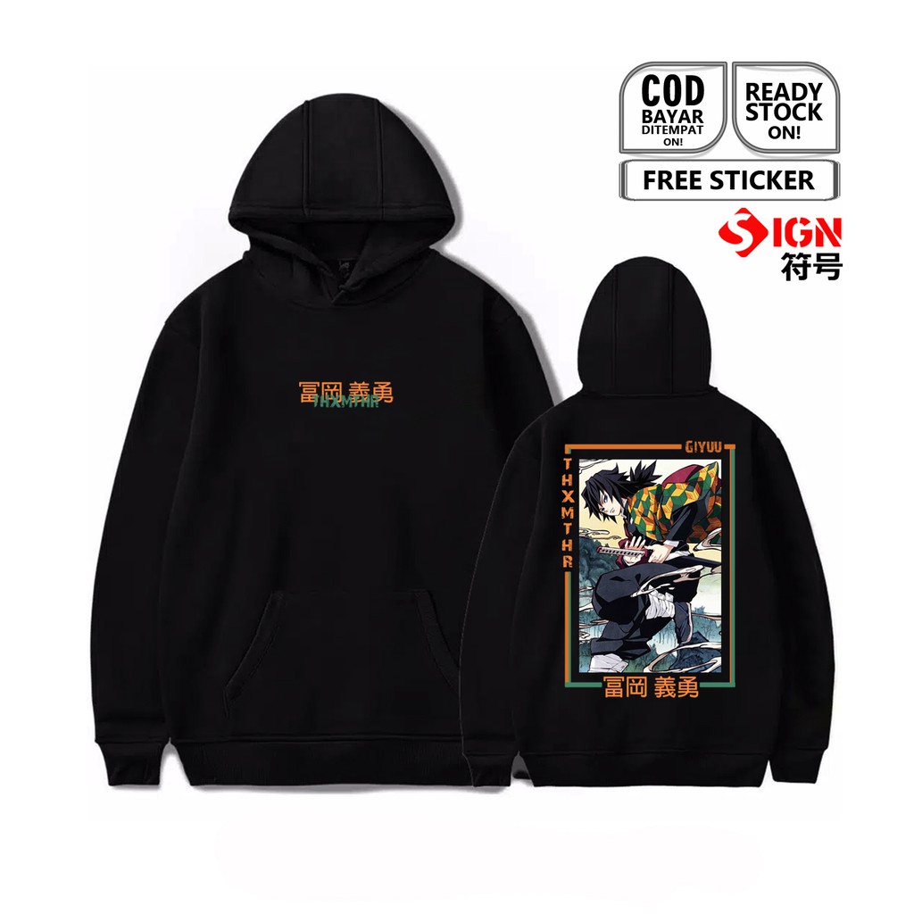 HOODIE GIYU TOMIOKA KIMETSU NO YAIBA DEMON HUNTER DEMON SLAYER ANIME MANGA BAJU JEPANG TANJIRO SIGN