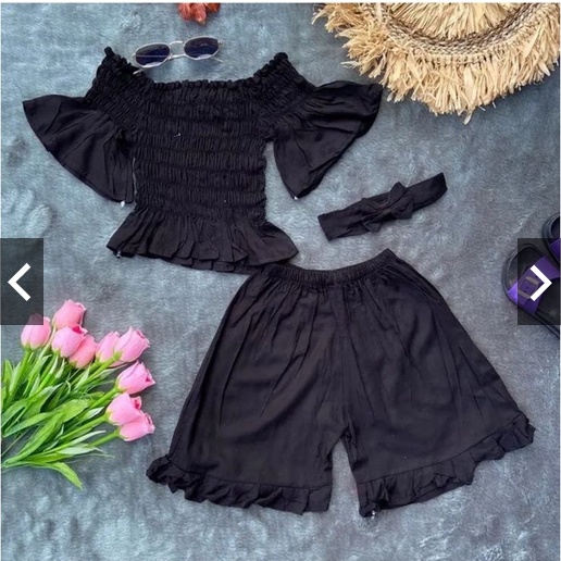 SETELAN ANAK ANAK BALITA / SET BAJU BALI ANAK CREPE ELFIS SABRINA RUFFLE / SET SABRINA CELANA RUFFLE BALITA PEREMPUAN SETELAN ANAK ELLIAS