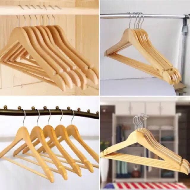 Hanger Baju Bahan Kayu - Gantungan Baju Kayu Natural Hanger Baju Dewasa