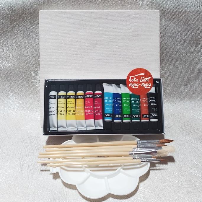

TERBARUU!! Paket Melukis, Paket Lukis, Kuas, Cat set 12, Palet, Kanvas 20 x 20cm PROMO