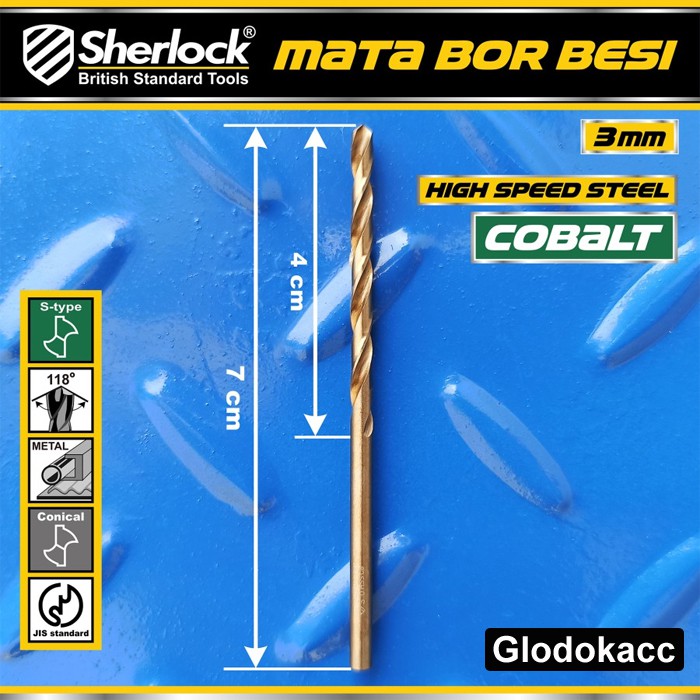 Mata Bor Besi 3 mm / Sherlock JIS Standard High Speed Steel Cobalt (1 Pcs)