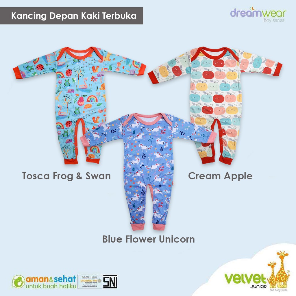 Sleepsuit VELVET DREAMWEAR BUKA Kaki  S M L BOY &amp; GIRL Model Kaki TERBUKA Dream Wear Sleep Suit