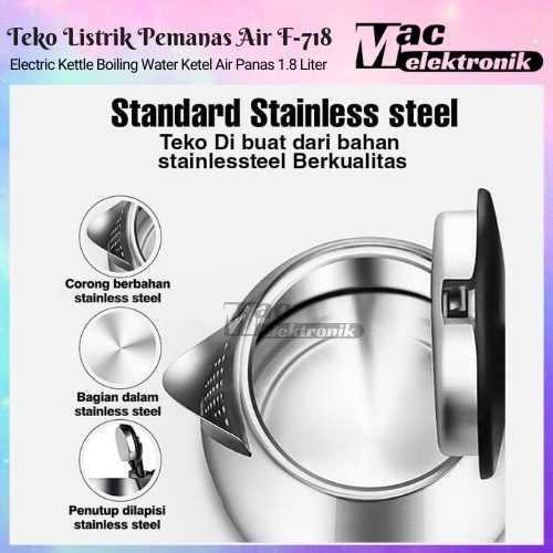 Teko Listrik Electric Kettle Stainless Steel 1.8 Liter  Teko listrik pemanas air kettle electric kapasitas 1.8L Kualitas Terbaik