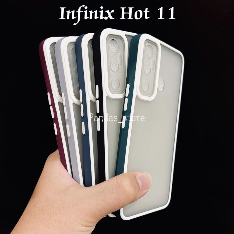 Pro Hybird Infinix Hot 11 Softcase Halus dan Elegan / Pinggiran Garis Putih Keren (Pandas)