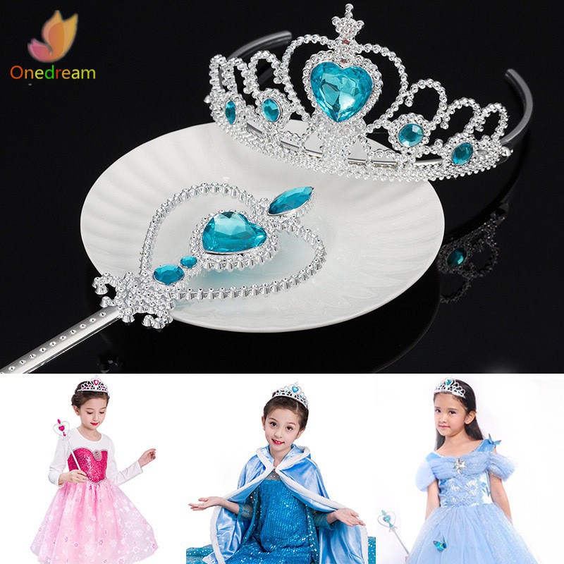 Set Mahkota Anak Cewe / Set Rambut Frozen / Princess Elsa Biru Crown Set 3 in 1