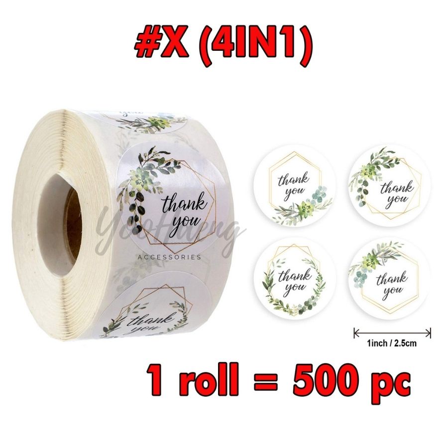 

YooHaeng [500pc] Stiker Thank You Seal Penutup Handmade Bulat Daun 1inch