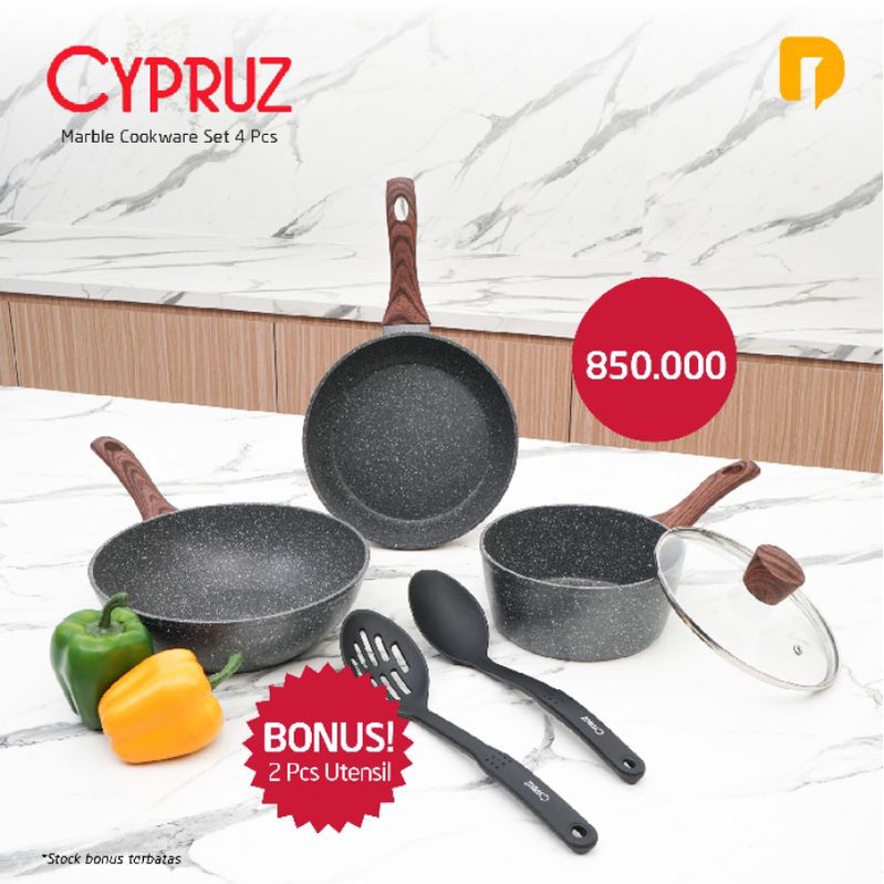 Cypruz marble cookware set of 4pcs bonus 4pcs utensils