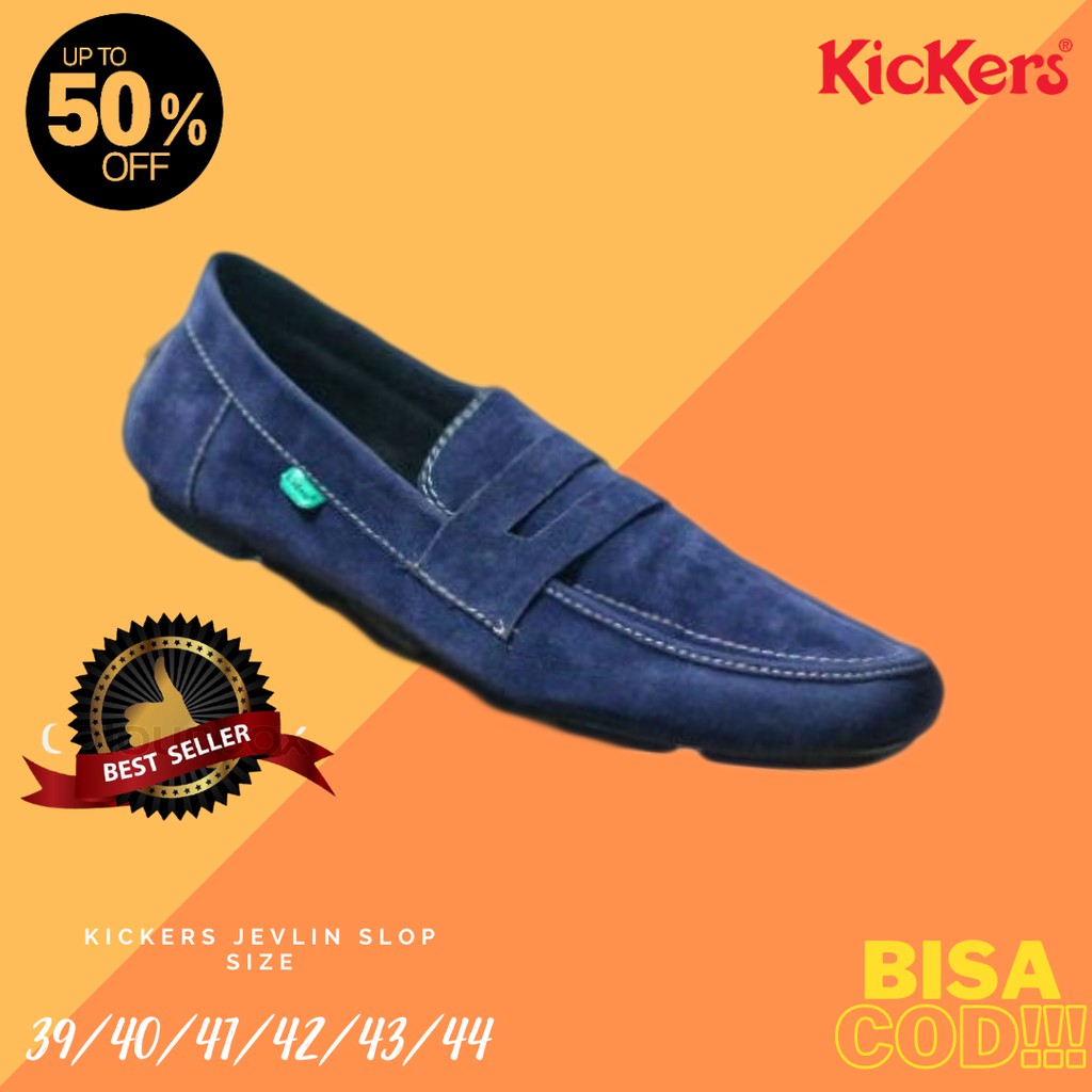 HOT PROMO!! Sepatu Pria Kickers Jevlin Navy Mocasin Slop Suede Kasual Santai Selop Kerja Kondangan