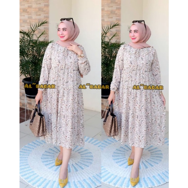 BISA [COD] GAMIS CERUTY DRESS MIDI MOTIF BUNGA / DRES MIDI CERUTY BABY DOLL MODEL TER BARU/MIDI DRES MOTIF BUNGA
