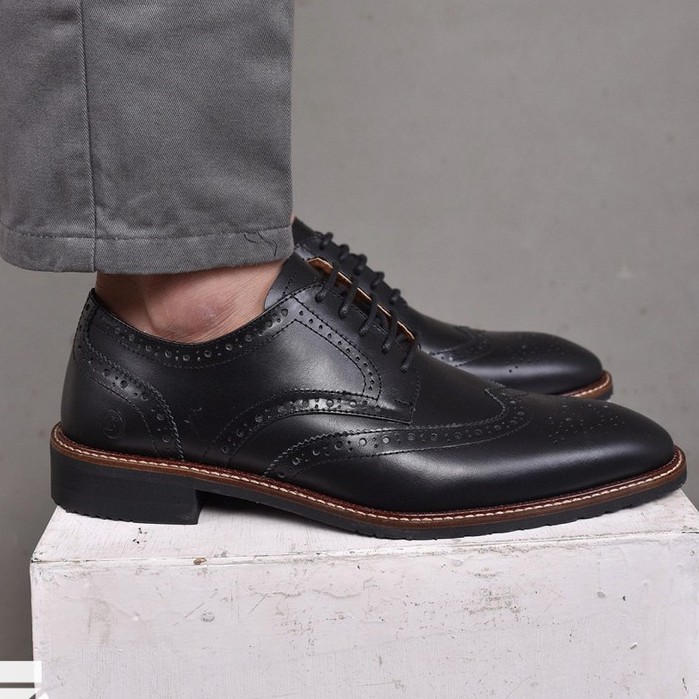 Sevilla Black | Sepatu Kulit Asli Formal Casual Kantor Pria Cowok Men Wingtip Ori | FORIND Zapato