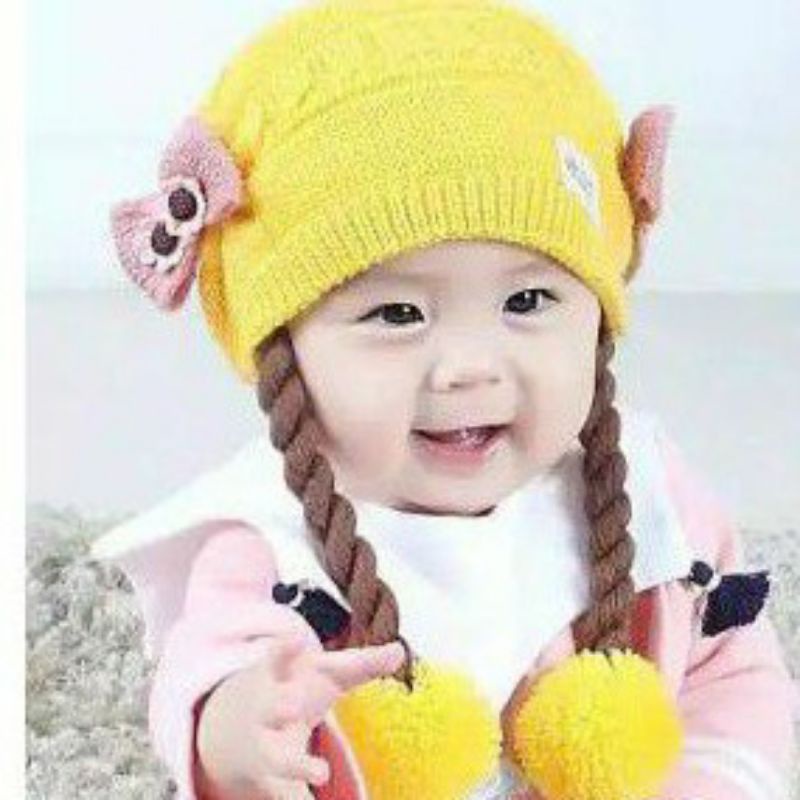 TOPI RAJUT KEPANG POM-POM ANAK CEWEK KW 1 || KUPLUK RAJUT BAYI || TOPI BAYI MURAH