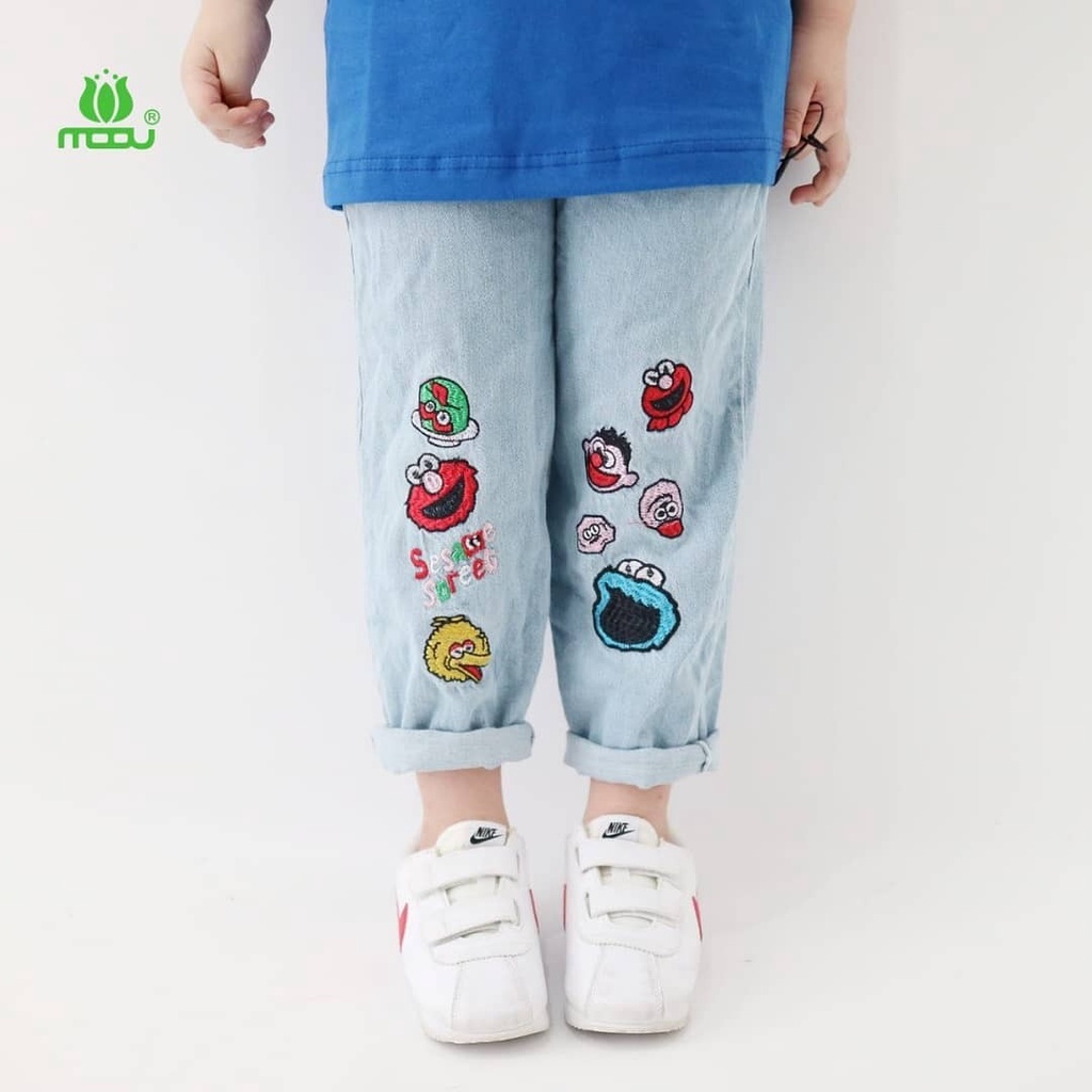 CELANA ANAK UNISEX JEANS BORDIR KARAKTER 2-10 TAHUN