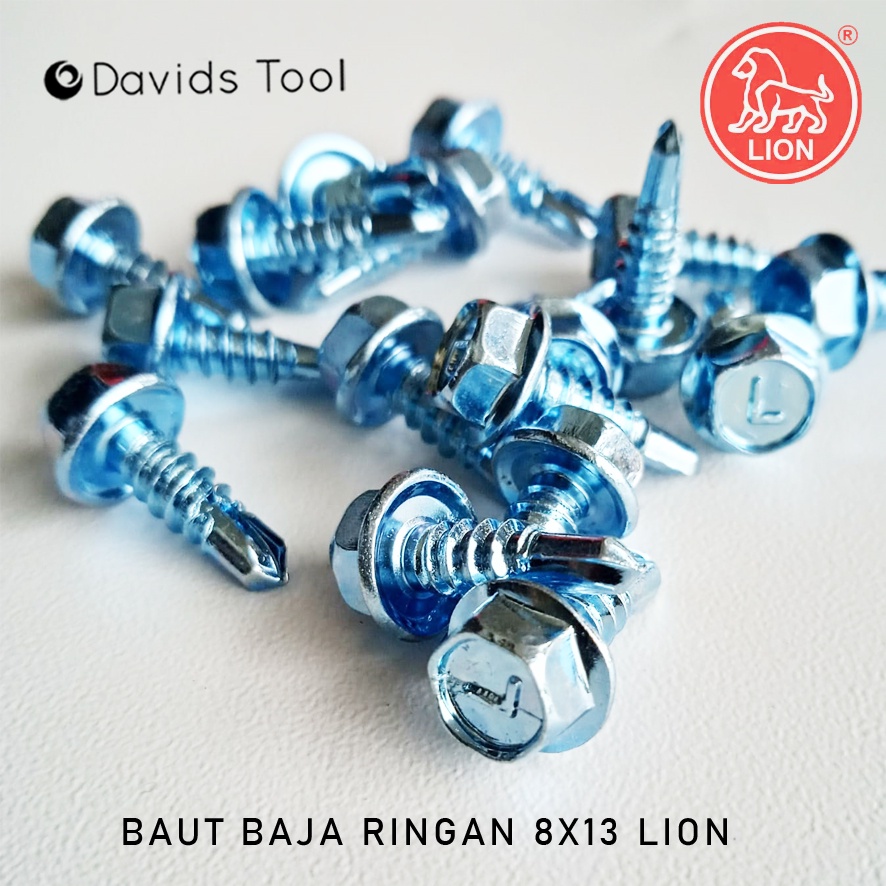 Sekrup Baja Ringan Baut Roofing Skrup Hollow Holo Besi Drilling Galvalum Lion 8x13 Putih 100pcs