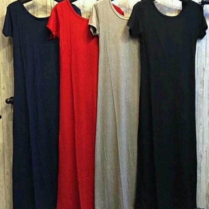 Cuci Gudang Hits Plain Maxi Dress Wanita / Baju Terusan Polos Panjang Spandek - Hitam