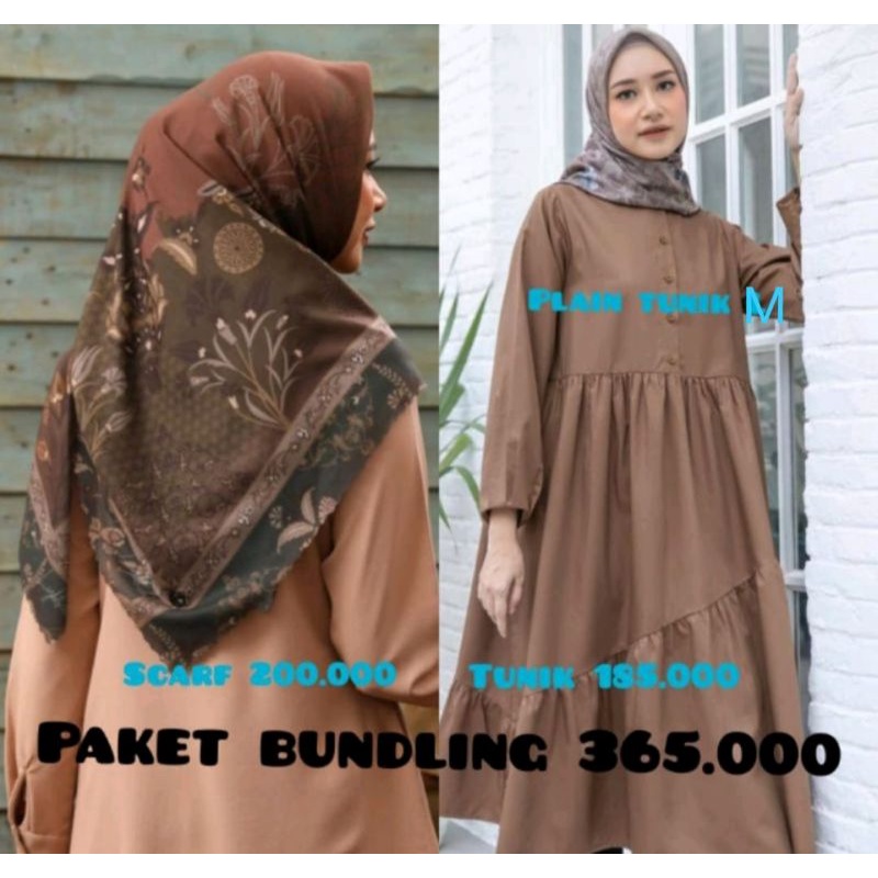 paket Ayesha Brick Lightsclo dan Plain Long Tunik Walnut M heaven lights