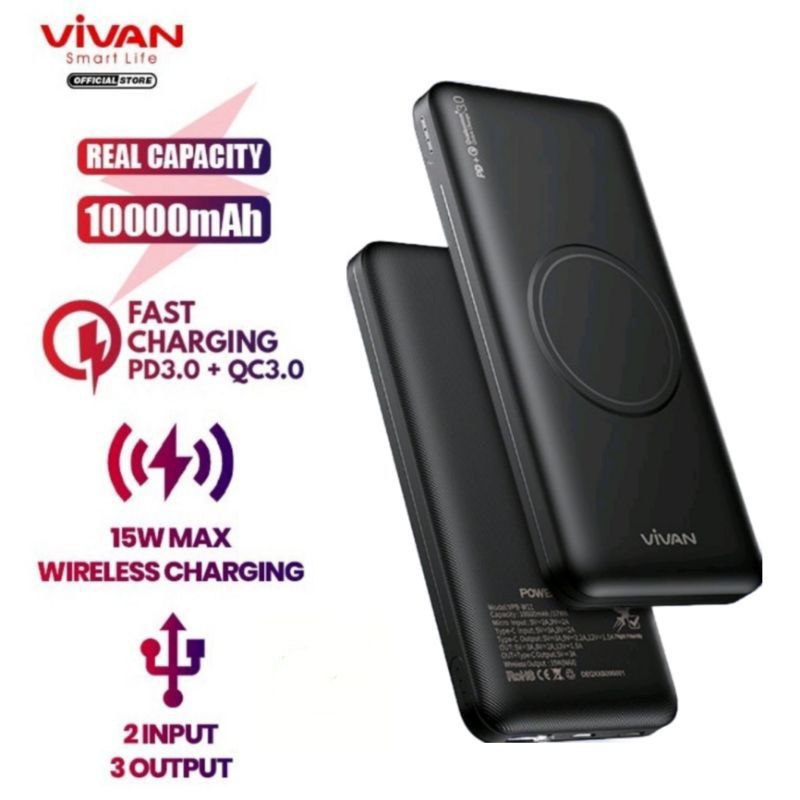 POWERBANK 10000mAH QUICK CHARGER WIRELESS CHARGING VIVAN VPB-W11