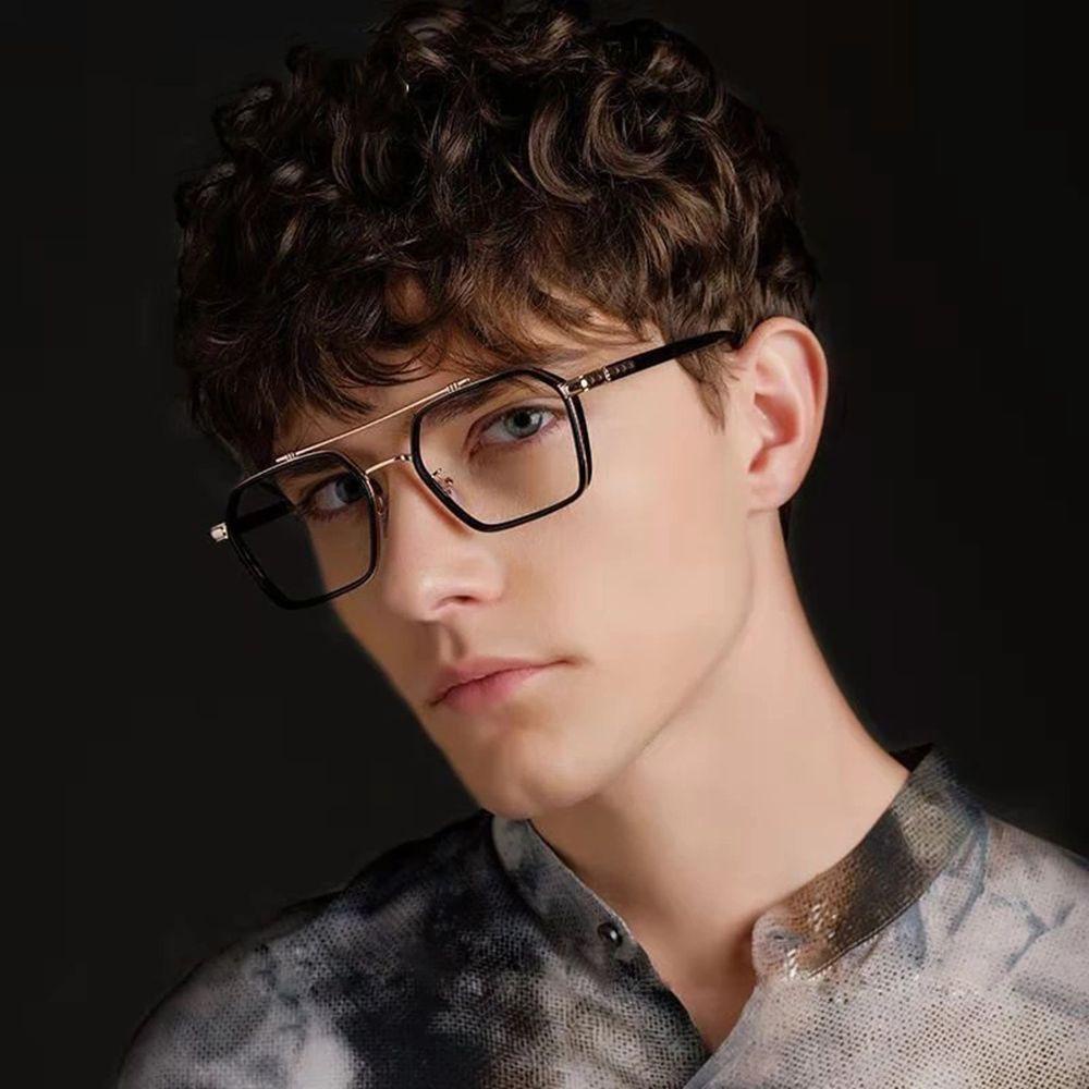 Agustinina Anti-Cahaya Biru Kacamata Wanita Vintage Oversize Bingkai Square Double Bridges Fashion Blocking Glasses