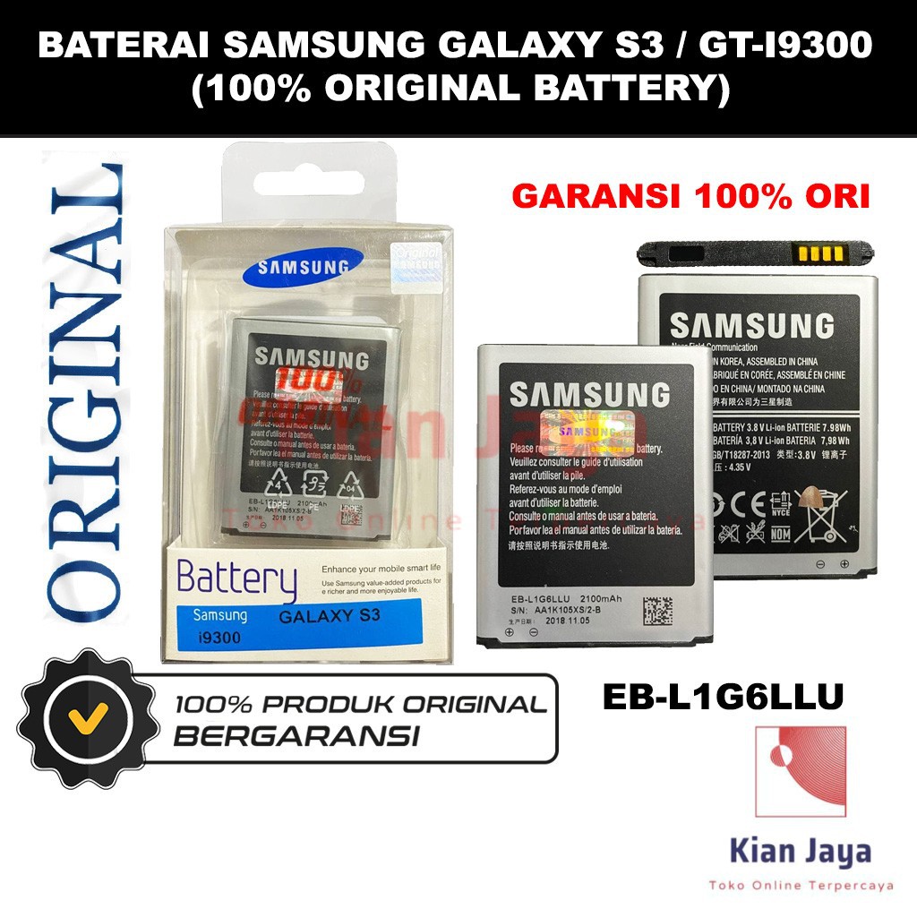 [Garansi 100% Ori] Baterai Samsung Galaxy S3 / i9300 / Batre Batrai Battery Hp EB-L1G6LLU Original