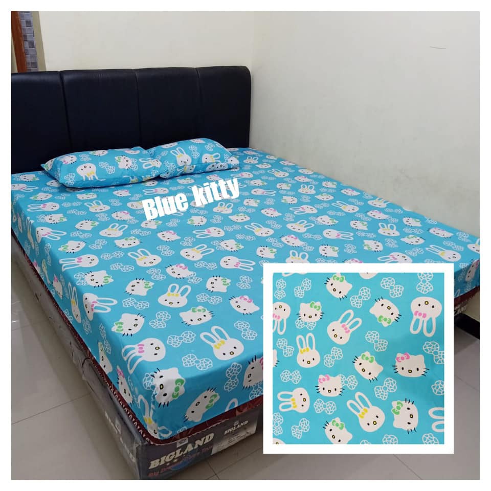 Seprai Homemade karakter bunga motif Blue Kitty