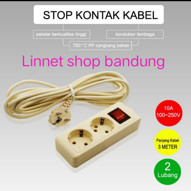 Stop Kontak 2 Lubang + Kabel 3 Meter / Stop Kontak Kabel Gecom Siap pakai