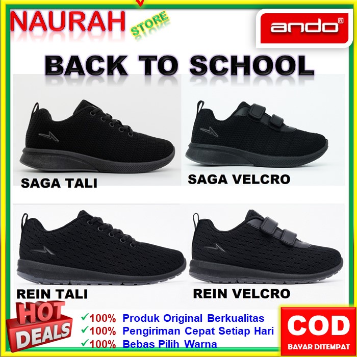 SEPATU HITAM ANDO SAGA REIN BSC 35 ORIGINAL SNEAKERS UNISEX PRIA WANITA REMAJA JUNIOR DEWASA SPORTY CASUAL TRENDY SEPATU SEKOLAH KULIAH KERJA JOGGING