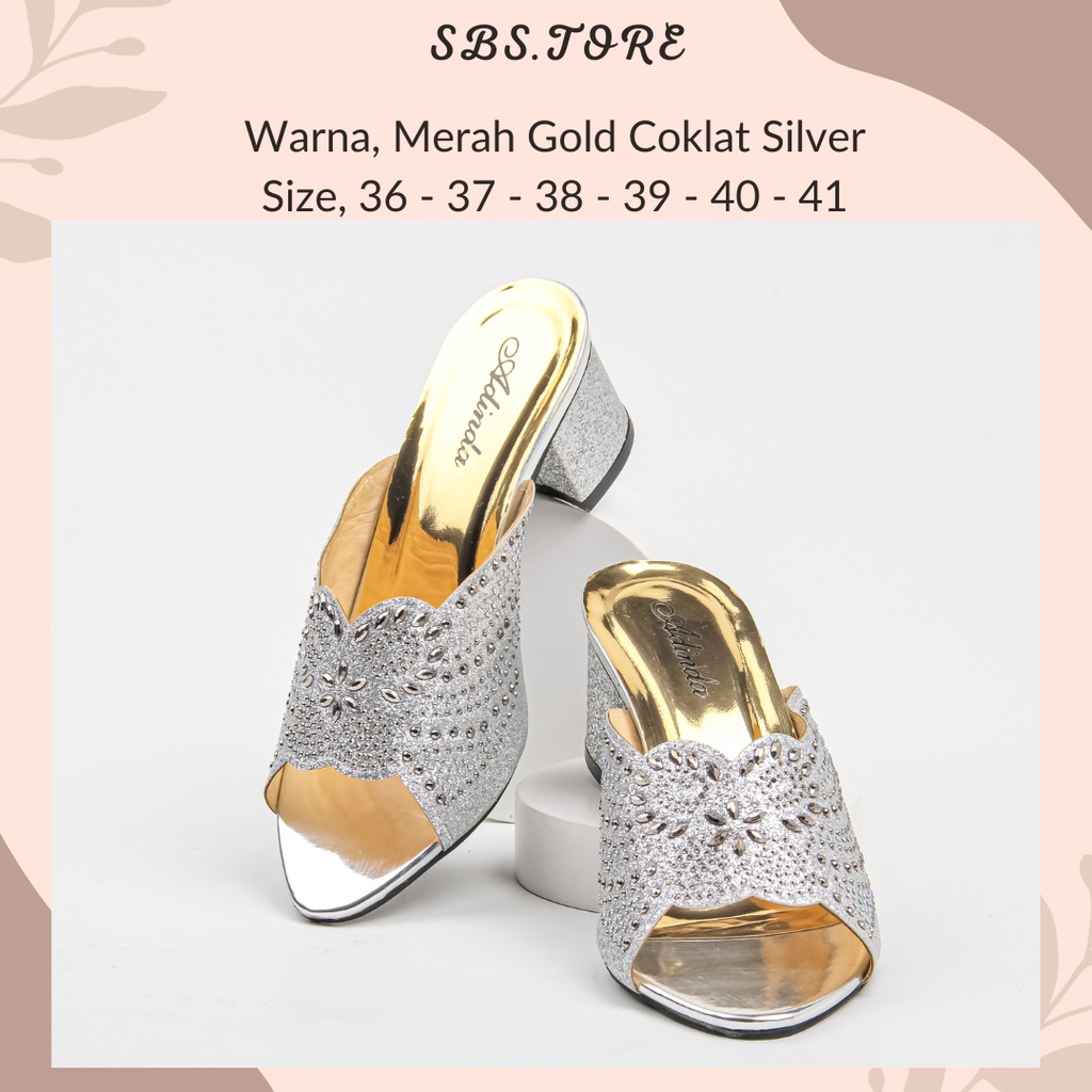 Sendal Wanita Payet Heels 5cm/Sandal Pesta Kekinian High Heels Selop Hak Tahu Wedges Wanita Terbaru