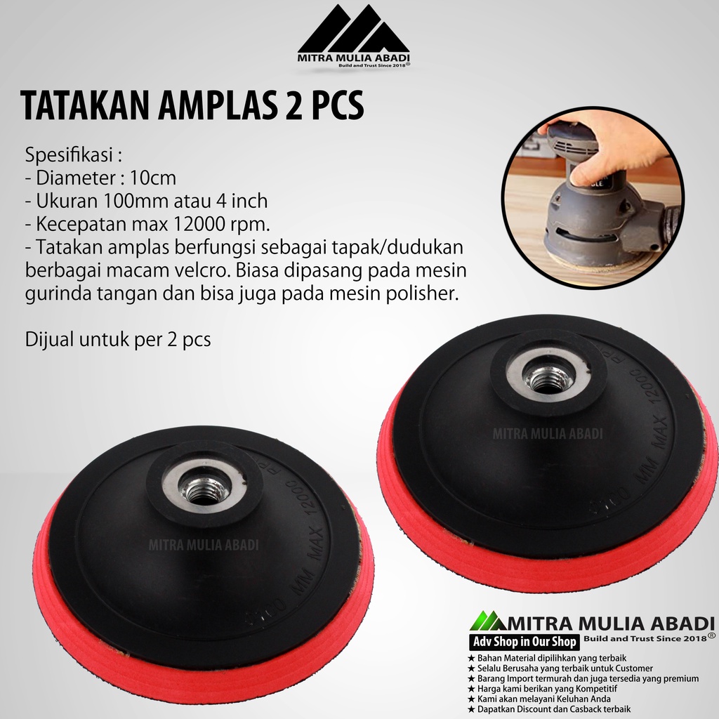 2 Pcs Tatakan Amplas Velcro 4 Inci l Pad Perekat Amplas Kasar l Gerinda Tangan