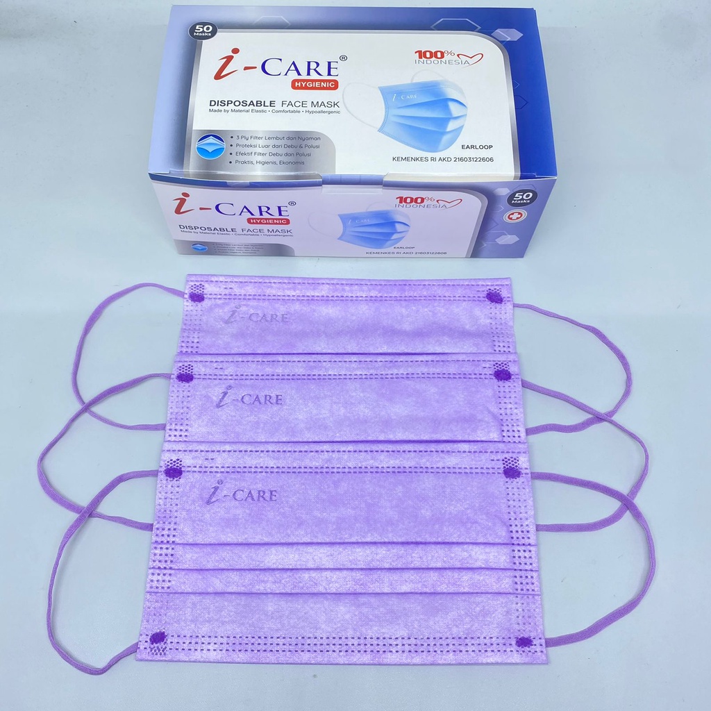 Masker Disposable Face Mask i-Care Warna 4Ply Embos