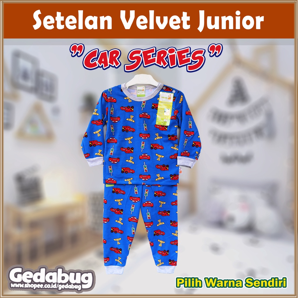 Setelan Velvet Junior Car's Series PANJANG | Piyama Anak | Baju Tidur Bayi 100% ORI