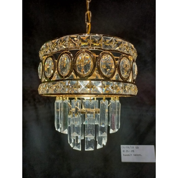 lampu gantung kristal frame mahkota classic hias modern 139 gold chrome