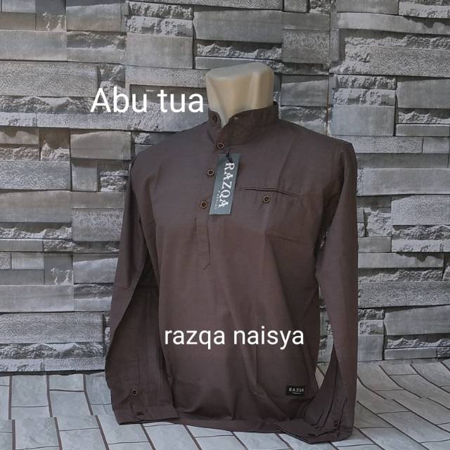 Kemeja koko Pria warna Abu tua Executive / Kemeja koko Casual lengan panjang kekinian