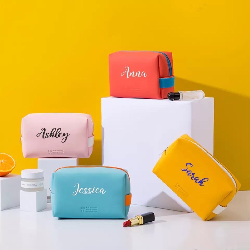 Pouch Bordir Nama Custom Skincare Souvenir Logo Tas Rias Tas Make up Tas Personal Nama Pribadi