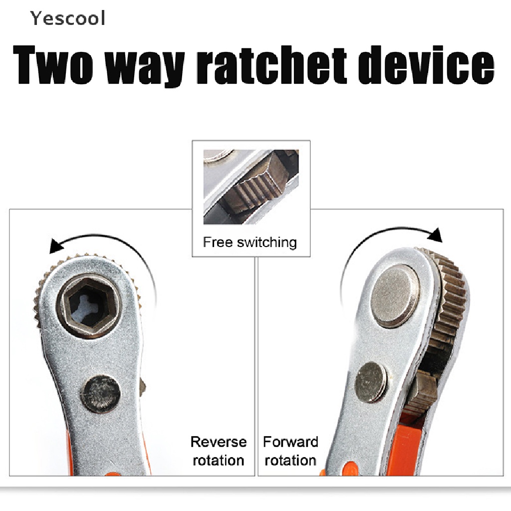 Yescool 1pc Obeng Ratchet Mini portable Adjustable 1 / 4 &quot;Hex Drive Bits