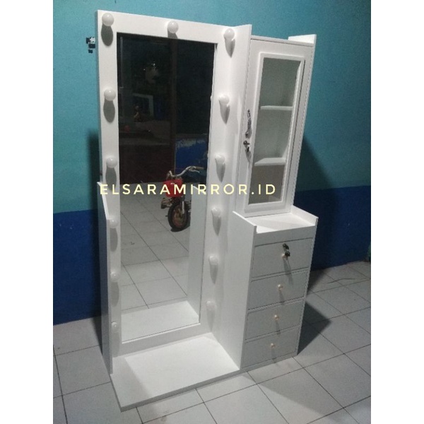 standing mirror + rak / meja rias lampu/ kaca rias lampu