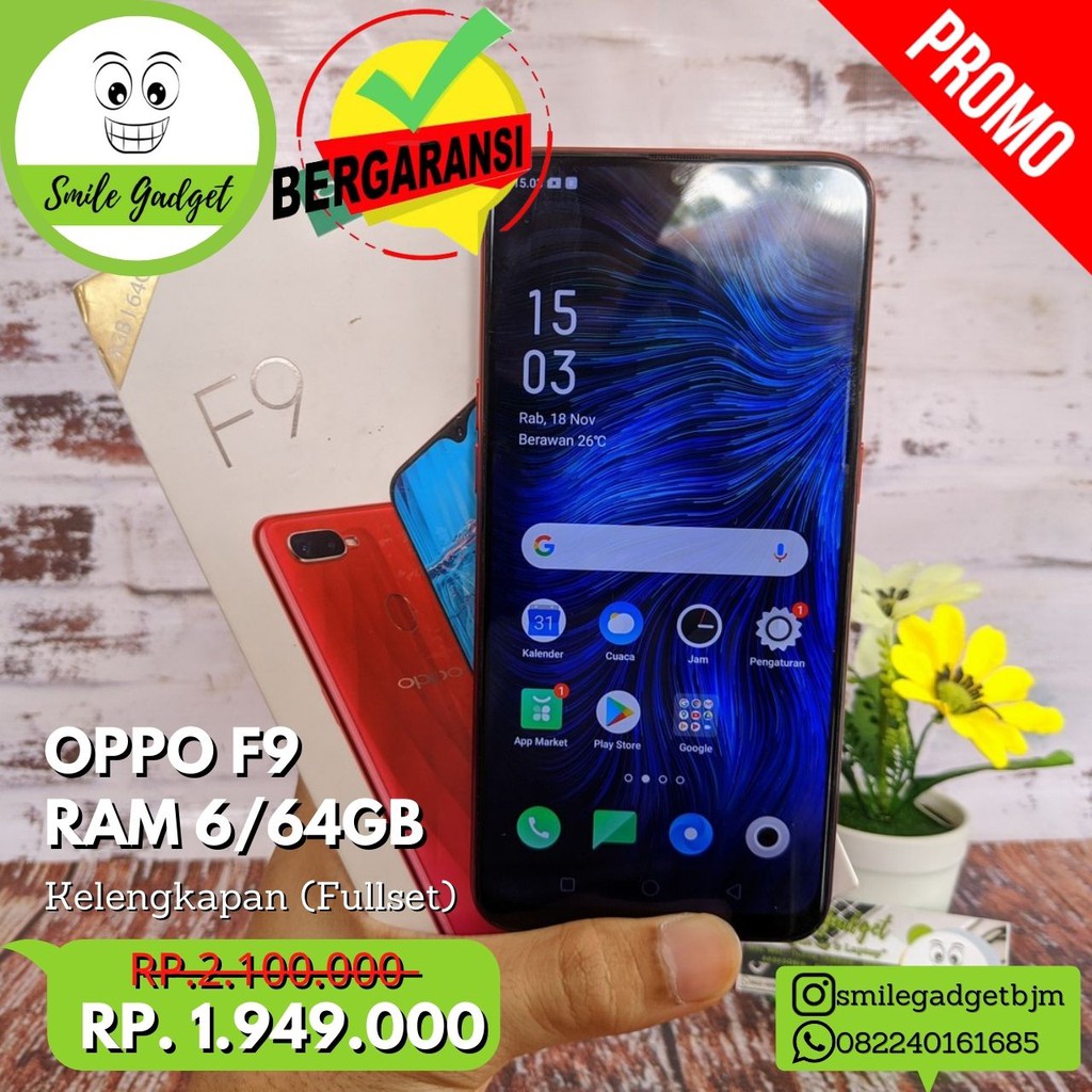 Turun Harga Hp Oppo F9 (Fullset) 6/64GB Bekas Original