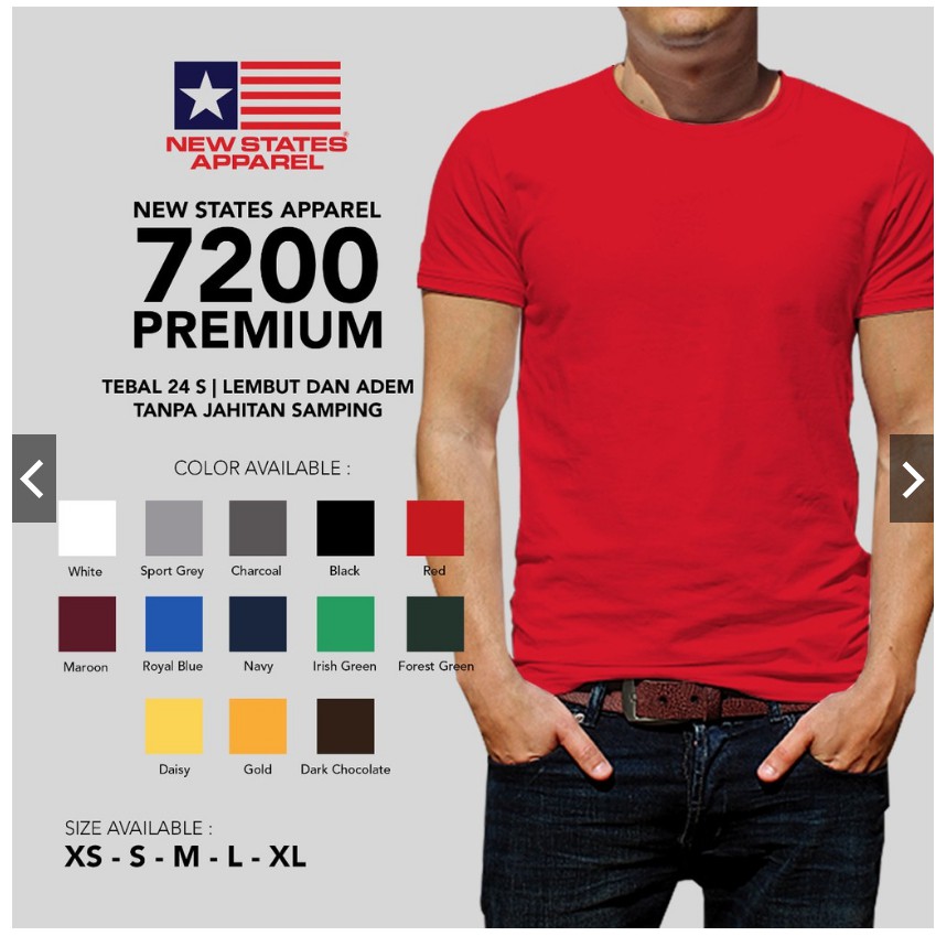 Kaos Polos NEW STATES APPAREL (NSA) 7200 PREMIUM MURAH S M L XL