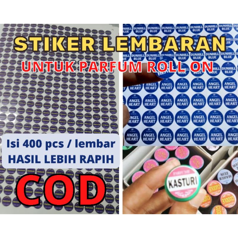 

Stiker lembaran parfum roll on bisa request nama udah cutting tinggal lepas aja isi 400 pcs