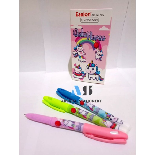 

SELUSIN PULPEN GEL INK BOLPEN BULAT ESELON FANCY KARAKTER LUCU