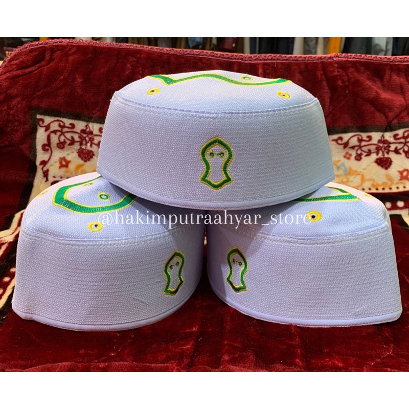 Kopiah / Peci / Lobe Malaysia Putih Terompah Bordir