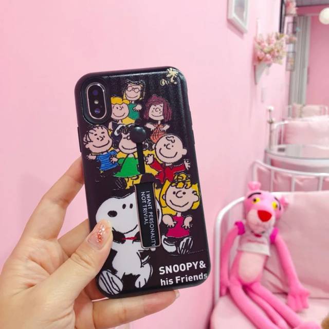 Black Snoopy & Friends Stand Finger /Hand Grip Cute Soft Case iPhone 6/6+/6s/6s+/7/7+/8/8+/X/Xs/Max