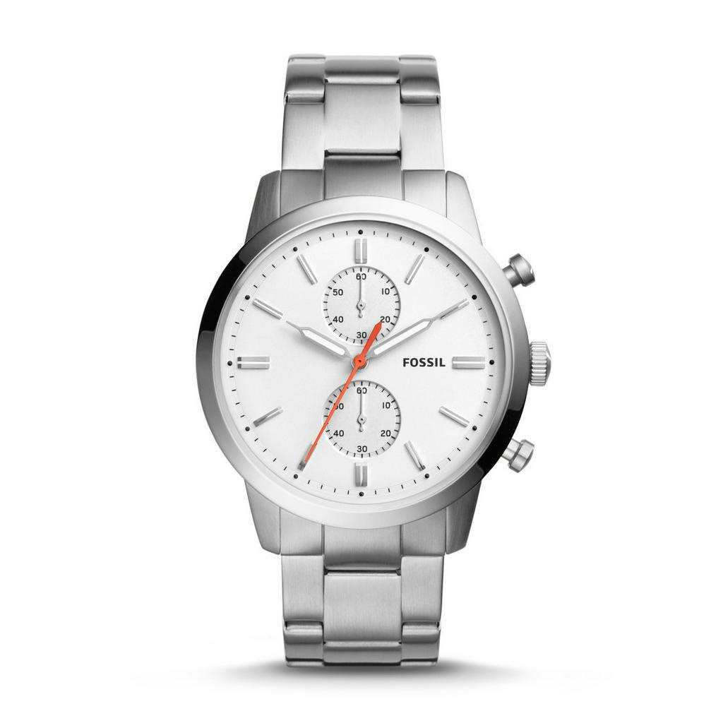 Fossil Townsman White Dial 44mm Stainless Steel Silver Jam Tangan Chronograph Pria - FS5346