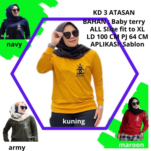 Kaos atasan lengan panjang cewe,Atasan wanita lengan panjang LOGO CHANEL KD 3