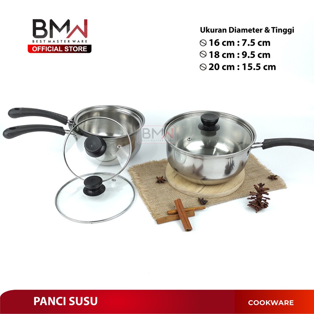BMW Kitchen Ware - Panci Susu Stainless Steel Milk Pot Soup Pot Panci Sup Tutup Kaca-5